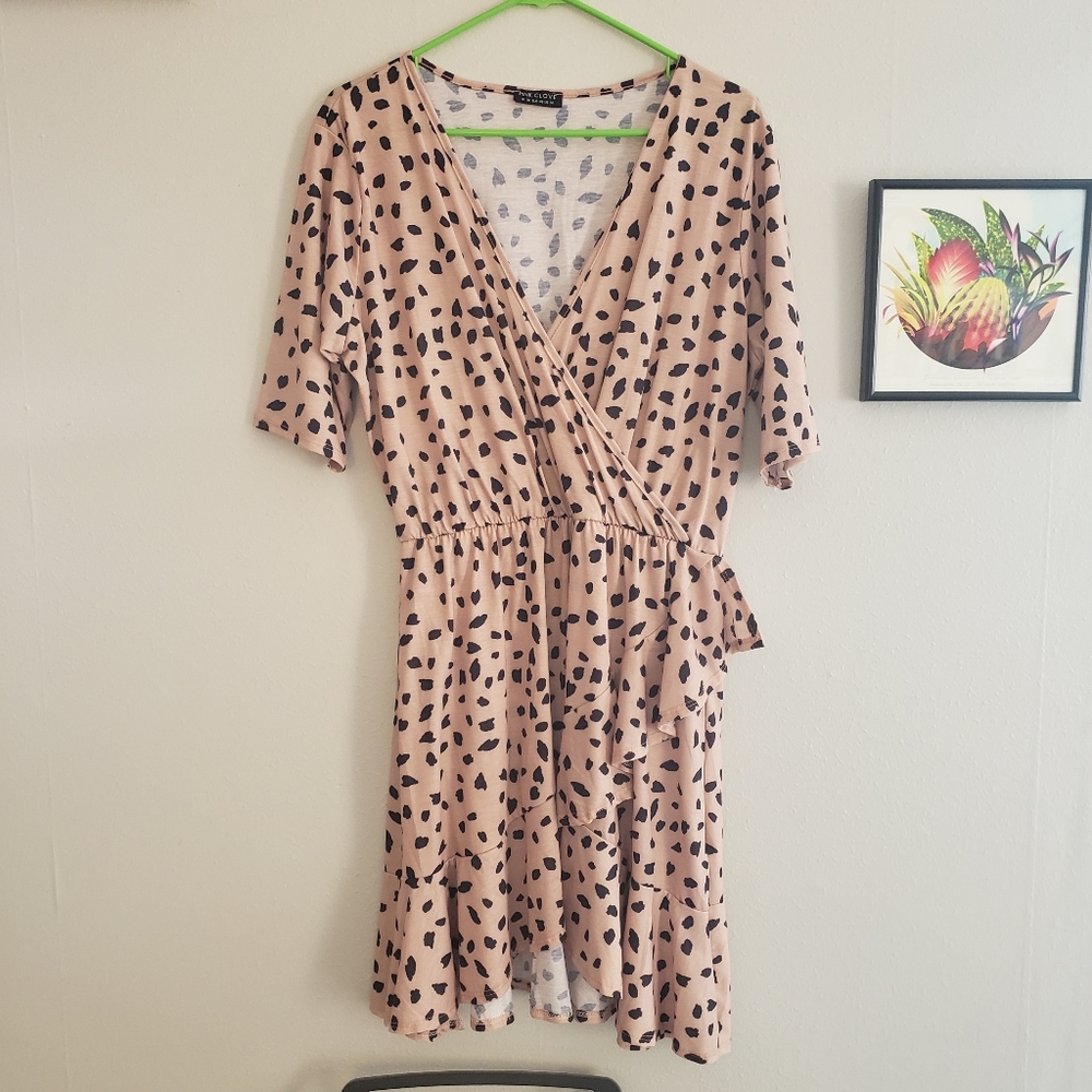 Pink Clove 🌸 Beige Wrap Dress dalmatian polka dot